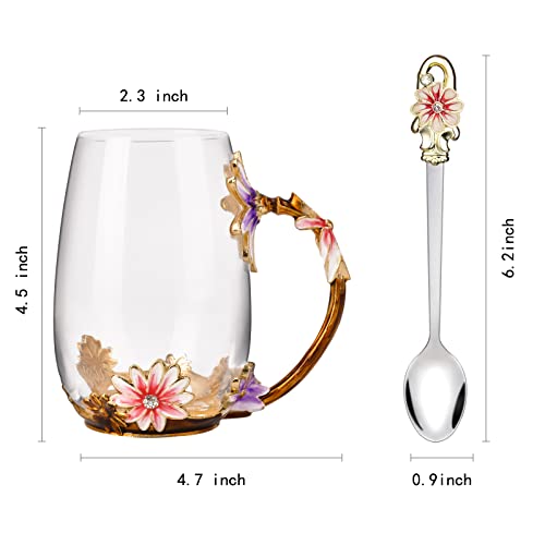 OEAGO Purple Gifts for Women Mom Mothers Day Glass Coffee Enamels Mug Best Birthday Flower Gifts for Her from Daughter Son Lead-Free Christmas Tea Cup with Spoon Set - Image 2