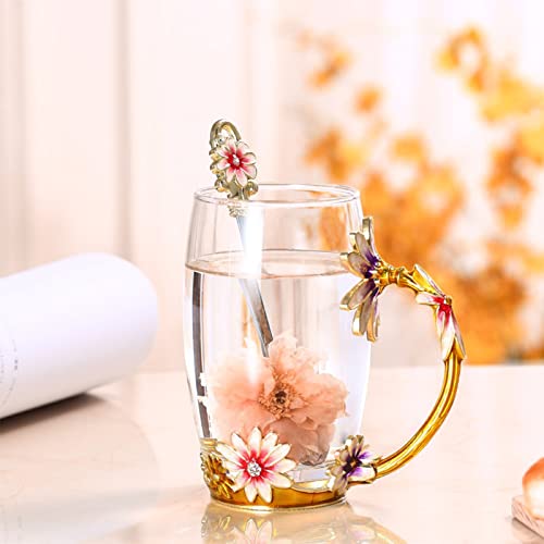 OEAGO Purple Gifts for Women Mom Mothers Day Glass Coffee Enamels Mug Best Birthday Flower Gifts for Her from Daughter Son Lead-Free Christmas Tea Cup with Spoon Set - Image 3