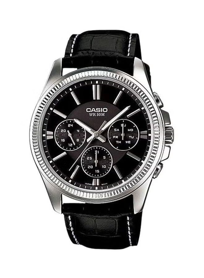 Casio MTP-1375L-1AVDF Men’s Leather Strap Watch – Black Dial, Multifunction Analog Display with Day, Date & 24-Hour Subdials, Quartz Movement, Water Resistant Classic Casual & Formal Wristwatch - Image 1