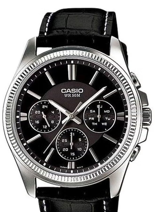 Casio MTP-1375L-1AVDF Men’s Leather Strap Watch – Black Dial, Multifunction Analog Display with Day, Date & 24-Hour Subdials, Quartz Movement, Water Resistant Classic Casual & Formal Wristwatch - Image 2