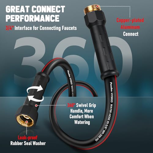 PUUKU Garden Hose 25ft x 5/8", NON-EXPANDABLE Heavy Duty Premium Flexible Water Hose, No Kink, Leakproof, Lightweight Hybrid Hose with Male to Female Fittings for Household&Backyard - Image 3