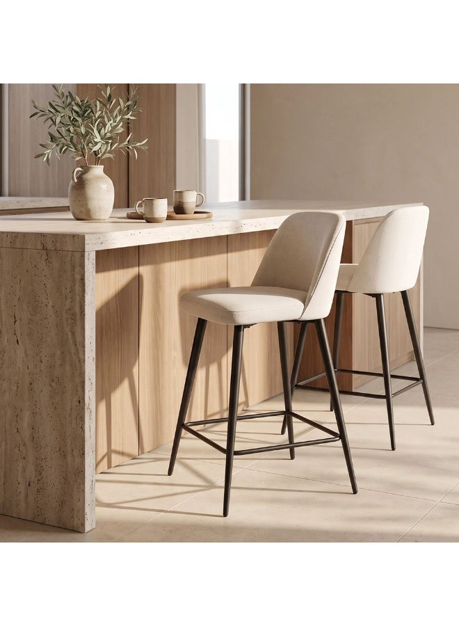 DANUBE HOME Nordland Fabric Bar Chair With Fabric Upholstery | Counter Chair Without Table| Single Seater Modern Design Armless Stool With Footrest Furniture L51xW51xH94cm-Off White/Black - Image 5