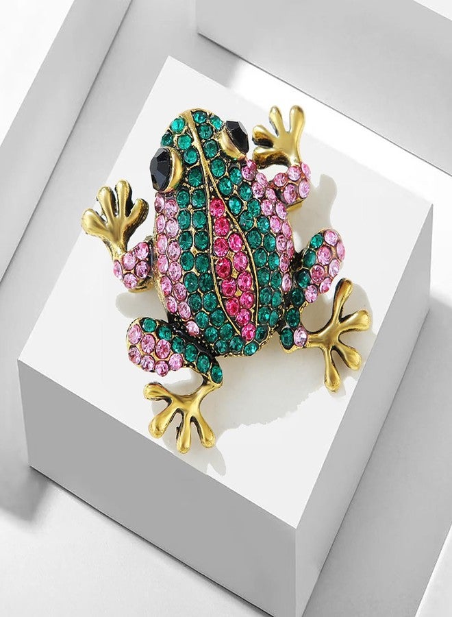 IS4U Vintage Crystal Frog Brooch Multicolored Rhinestone Frog Brooch Cute Metal Colored Diamond Animal Broochs Green Broochs Clothing Bag Hat Dress Jewelry for Men and Women (Pink) - Image 2