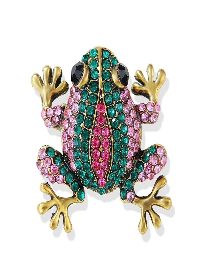 IS4U Vintage Crystal Frog Brooch Multicolored Rhinestone Frog Brooch Cute Metal Colored Diamond Animal Broochs Green Broochs Clothing Bag Hat Dress Jewelry for Men and Women (Pink) - Image 1
