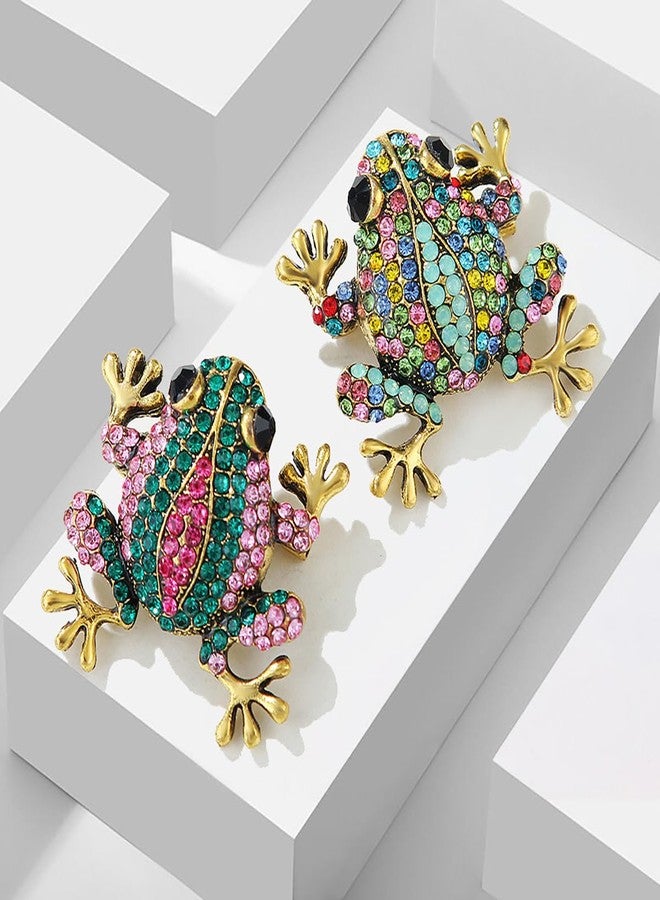 IS4U Vintage Crystal Frog Brooch Multicolored Rhinestone Frog Brooch Cute Metal Colored Diamond Animal Broochs Green Broochs Clothing Bag Hat Dress Jewelry for Men and Women (Pink) - Image 5