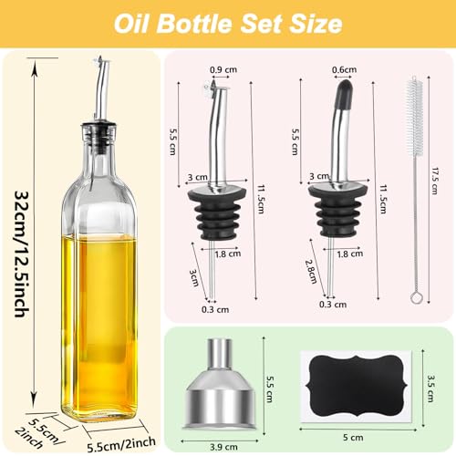 MEIDAYAI Olive Oil Dispenser Bottle 2 Pcs Glass Oil Bottle for Kitchen Oil and Vinegar Dispenser Set with 2 Stainless Steel Pourers 4 Labels1 Brush and 1 Funnel - Image 3