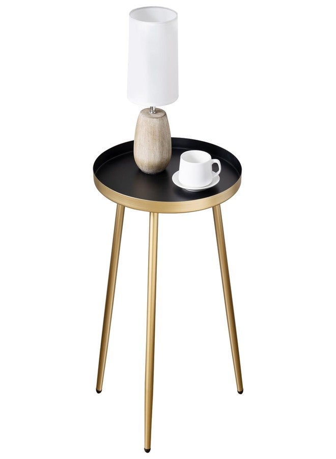 MyGift Gold End Table, Metal Nightstand, 22 Inch Tall Round Side Table with Matte Black Tray Top for Living Room Sofa Side Table Bedroom Plant Stand Home Decor - Image 1