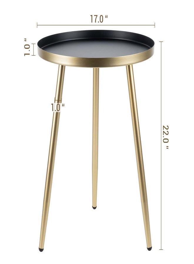 MyGift Gold End Table, Metal Nightstand, 22 Inch Tall Round Side Table with Matte Black Tray Top for Living Room Sofa Side Table Bedroom Plant Stand Home Decor - Image 5