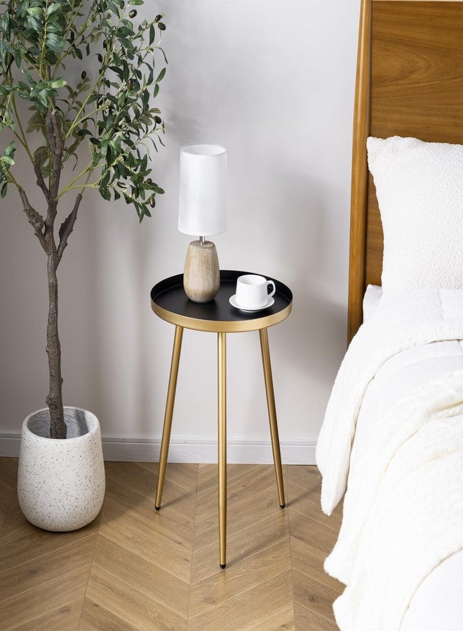 MyGift Gold End Table, Metal Nightstand, 22 Inch Tall Round Side Table with Matte Black Tray Top for Living Room Sofa Side Table Bedroom Plant Stand Home Decor - Image 4