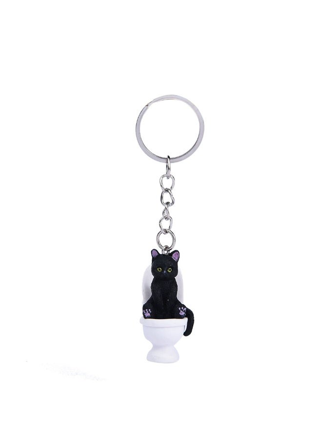 Creative Cartoon Toilet Cat Keychain Funny Toy Animal Key Ring for Women Men DIY Car Handbag Phone Case Pendant Accessories Gift-Color:A