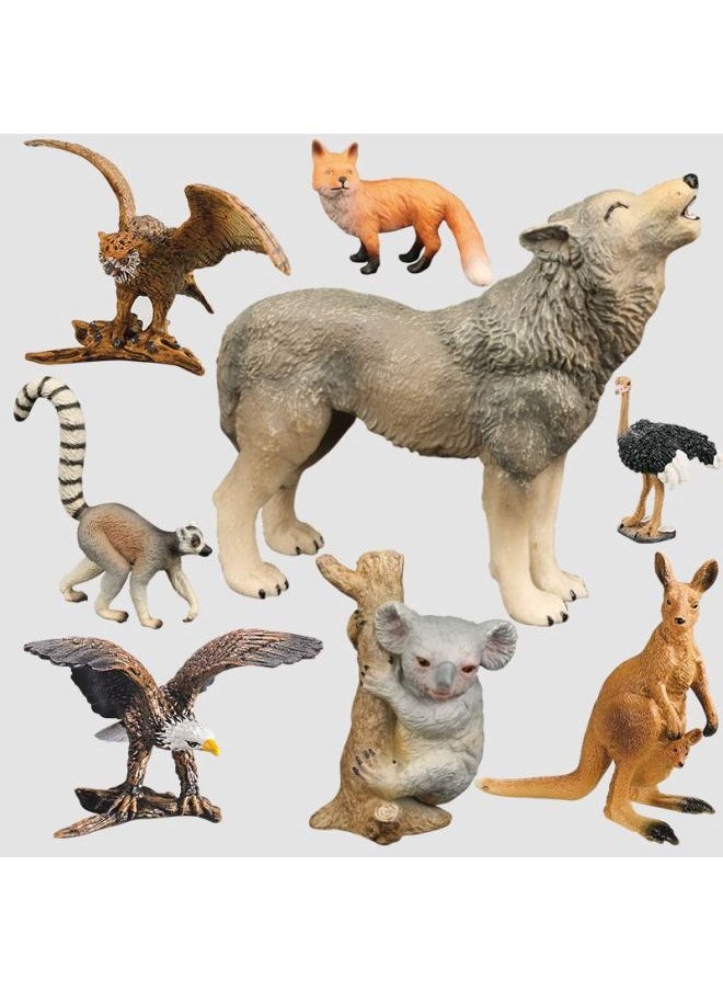 Generic - Simulation Wildlife Model Solid Fox Eagle Kangaroo Sloth Ostrich Wolf Leopard Squirrel Toy Ornaments-Color:S678 White-headed Lemur - Image 1
