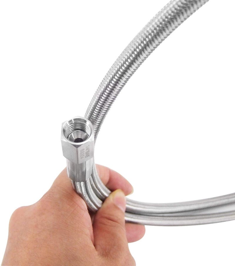 HFS (R) 1/4" Female SAE Stainless Steel Braided Hose 96" Length, w/PTFE Liner, 2000PSI (96 inch) - Image 2