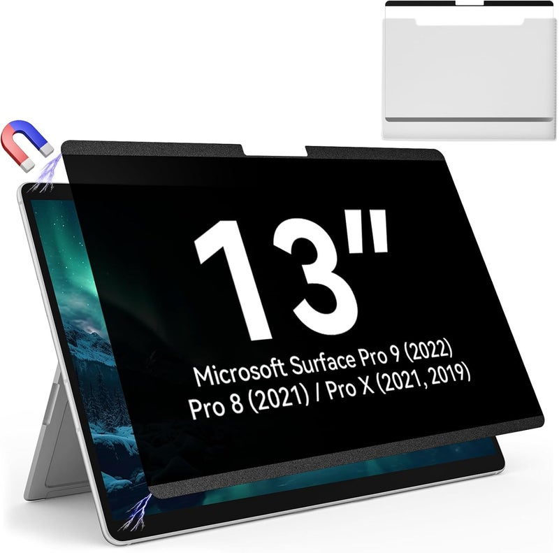 واقي شاشة مغناطيسي للخصوصية لجهاز Surface Pro 9/8/X - مقاس 13 بوصة، مرشح مضاد للوهج، فيلم مضاد للضوء الأزرق، درع قابل للإزالة لإكسسوارات Microsoft Surface Pro 9، غطاء قابل لإعادة الاستخدام غير لامع وخالٍ من الفقاعات - Image 1