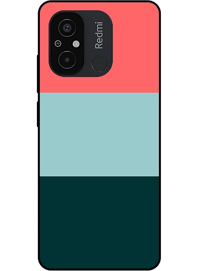 erorex Colorband Pattern Horizontal Bands Tricolor Designer Mobile Case Cover With Black Soft Sides For Xiaomi Redmi 12C Multicolor - Image 1