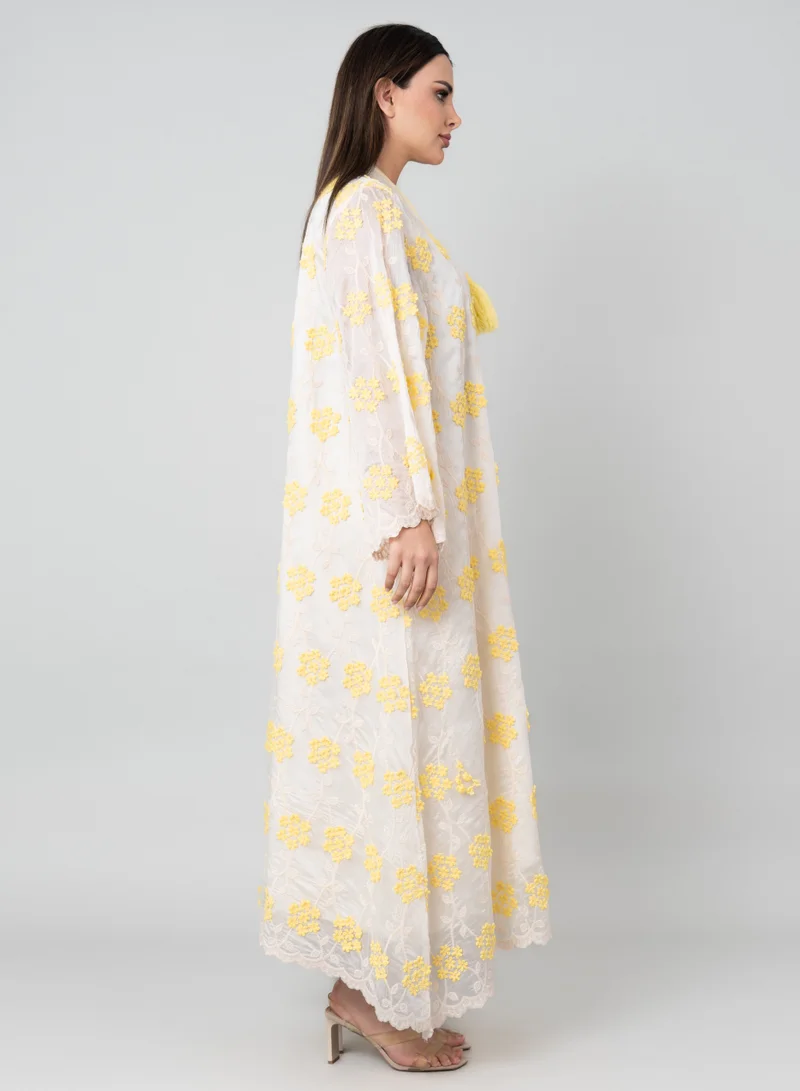 IKKXA Floral Aura Embroidered Jalabiya OMN03 Yellow