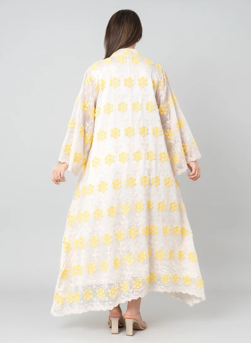 IKKXA Floral Aura Embroidered Jalabiya OMN03 Yellow