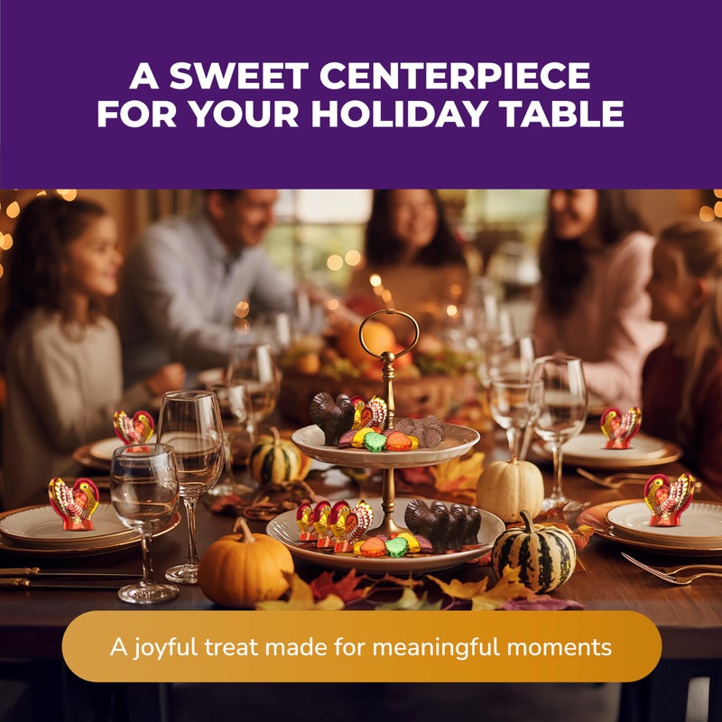 Madelaine Dark Chocolate Turkey Candy - 1 oz Foil-Wrapped Thanksgiving Chocolates - Rich Fall Holiday Treats & Décor - 4 Pack Individually Wrapped Turkeys - Image 3