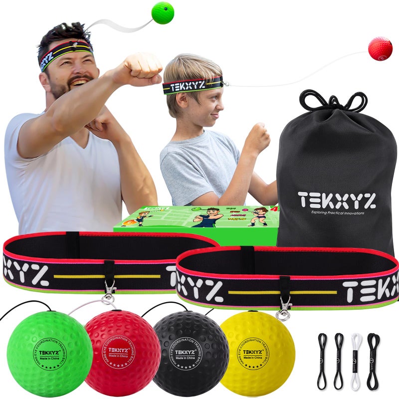 TEKXYZ حزمة عائلة كرة الملاكمة TEKXYZ، 2 عصابات رأس قابلة للتعديل + 2 كرة مبتدئين + 1 كرة محترف + 1 كرة ملاكم والمزيد - Image 1