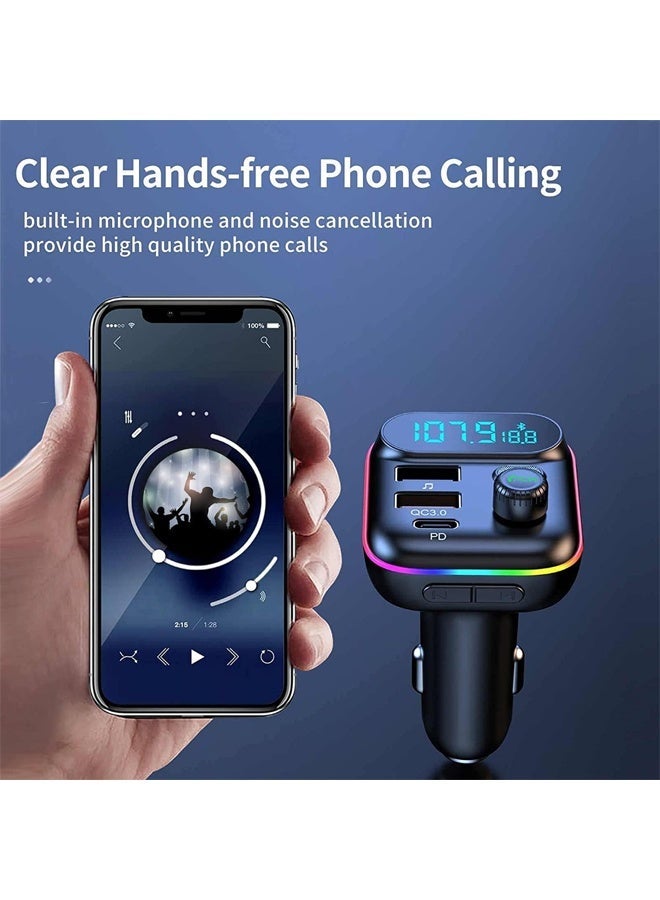 Bluetooth Adapter for Car, Wireless FM Radio Transmitter, Wireless Bluetooth 5.0, MP3 Music Player, QC3.0 + PD 20W USB Car Charger, 7 Colors LED Backlit - Image 3