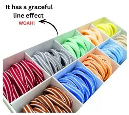 Plenteous Premium Cotton Stretch Hair Ties for Women Girls Soft NoDamage MultiColour Ponytail Holders with White Stripes Rubber Elastic Bands for Hair Styling Multicolor 50 pc - Image 5
