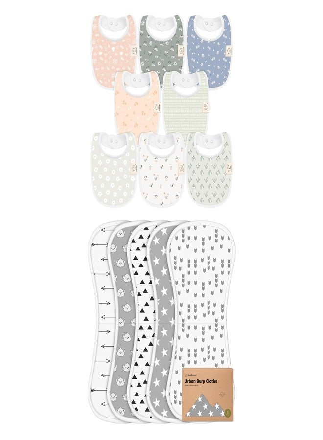 KeaBabies 8-Pack Baby Bibs for Girls & Boys and 5-Pack Burp Cloths for Baby Boys and Girls - Teething Baby Bibs for Boy, Girl - Ultra Absorbent Burping Cloth, Burp Clothes, Newborn Towel - Image 1
