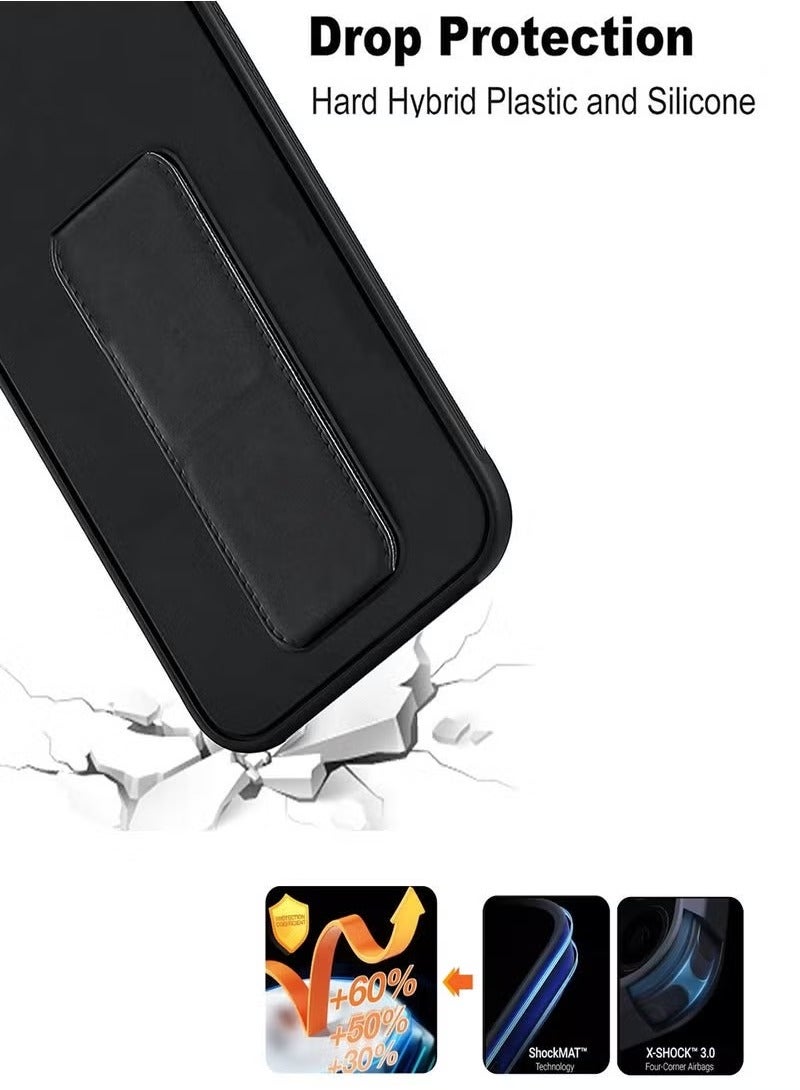 TIGER Apple iPhone 16e 5G 2025 Case Cover with Foldable Magnetic Kickstand, Finger Ring Grip, Wrist Strap & Built-in Iron Plate – Shockproof, Anti-Slip, Drop-Resistant Protective Back Case – Durable, Comfortable, Multi-Functional – Black - Image 3