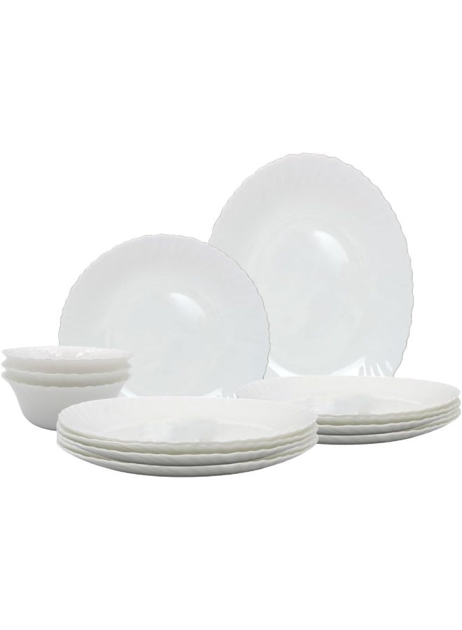 Melrich 12-Piece Opalware Dinner Set With 4 X 27 Cm Dinner Plate, 4 X 19 Cm Desert Plate, 4 X 13 Cm Rice Bowl, Serves 4, White - Image 1