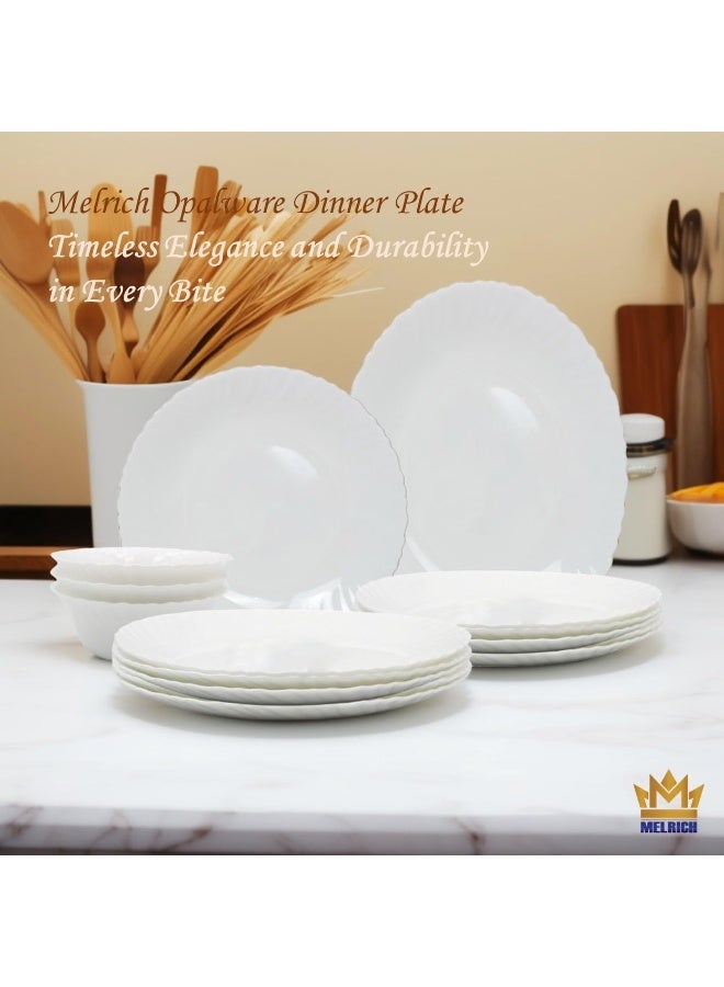 Melrich 12-Piece Opalware Dinner Set With 4 X 27 Cm Dinner Plate, 4 X 19 Cm Desert Plate, 4 X 13 Cm Rice Bowl, Serves 4, White - Image 2