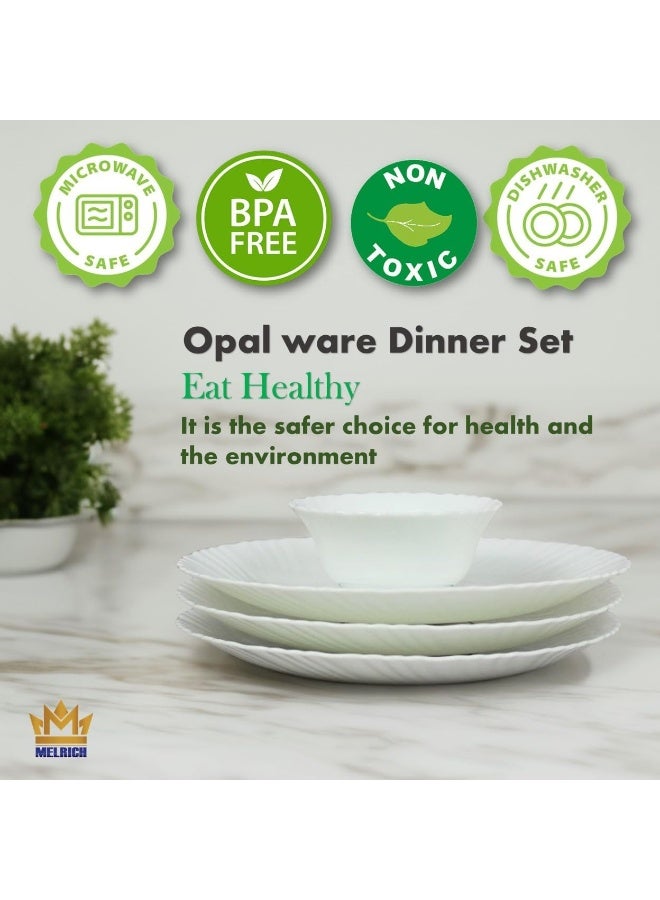 Melrich 12-Piece Opalware Dinner Set With 4 X 27 Cm Dinner Plate, 4 X 19 Cm Desert Plate, 4 X 13 Cm Rice Bowl, Serves 4, White - Image 3