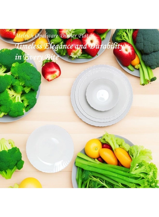 Melrich 12-Piece Opalware Dinner Set With 4 X 27 Cm Dinner Plate, 4 X 19 Cm Desert Plate, 4 X 13 Cm Rice Bowl, Serves 4, White - Image 5