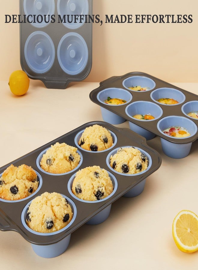 BRONYPRO Jumbo Silicone Muffin & Cupcake Pan for Baking with Metal Frame, Extra Large 3.5dia Muffin Tins Easy to Pop Nonstick Non Toxic Bakeware for Oven,Blue - Image 5