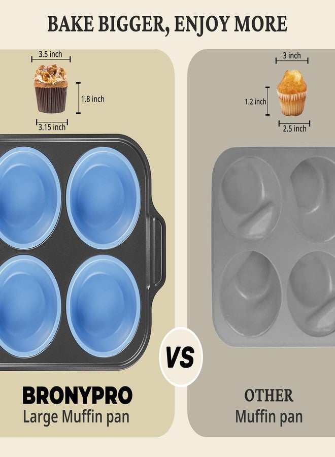 BRONYPRO Jumbo Silicone Muffin & Cupcake Pan for Baking with Metal Frame, Extra Large 3.5dia Muffin Tins Easy to Pop Nonstick Non Toxic Bakeware for Oven,Blue - Image 3