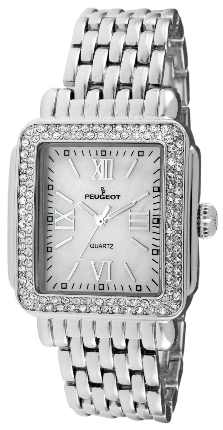 Peugeot Women Rectangle Dress Watch with Crystal Decorated Bezel, Roman Numerals and Bracelet - Image 1