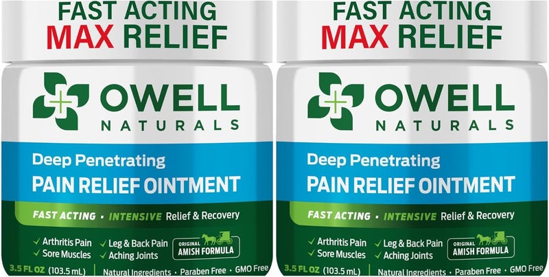 OWELL NATURALS Pain Relief Ointment - 3.5 oz 2 Pack - Maximum Strength All Natural Discomfort Reliever for Joint, Muscle, Knee, Back, Neuropathy - 5 Powerful Ingredients