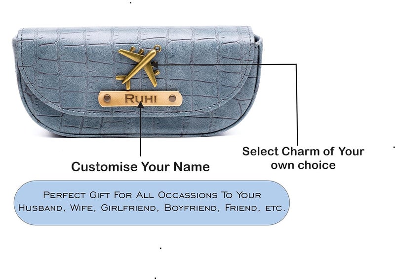 AICA Name & Charm Sunglasses Case (DarkGrey) | Hard Leather Eyewear Cover | Corporate Gifts | Stylish Diwali Gifts for Family & Friends - Image 2