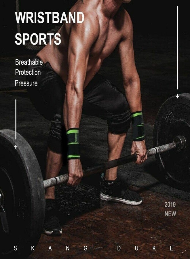 BLUEONE Sports Wrist Support Band, Adjustable Compression Wrap with Thumb Loop, Black and Green, for Gym and Weightlifting - Image 4
