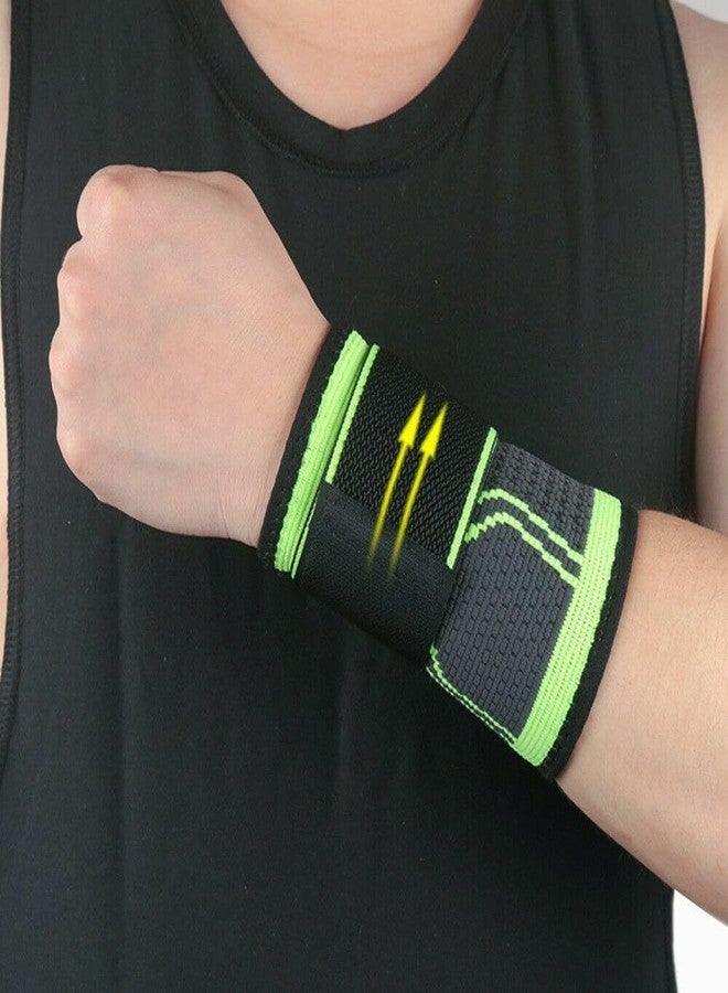 BLUEONE Sports Wrist Support Band, Adjustable Compression Wrap with Thumb Loop, Black and Green, for Gym and Weightlifting - Image 1