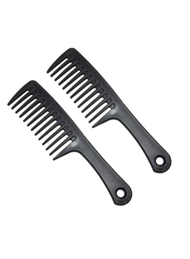 إيكو شاين Wide-Tooth Detangling Combs, Large Handle Design, Large hairs For Men & Women Black, Set of 2 - Image 1