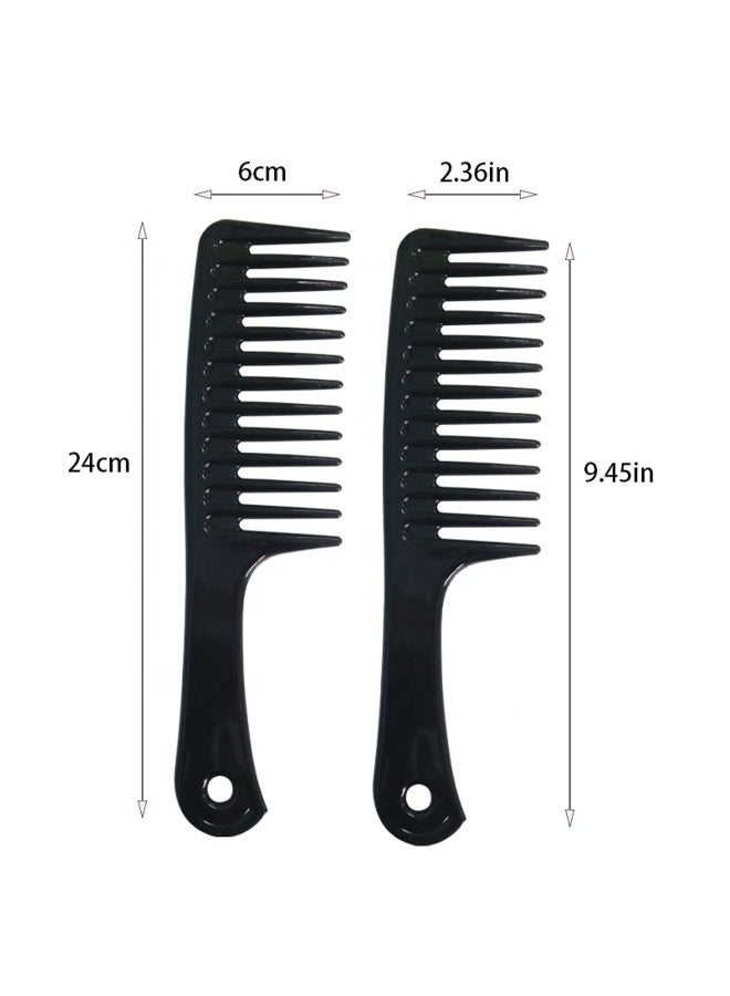 إيكو شاين Wide-Tooth Detangling Combs, Large Handle Design, Large hairs For Men & Women Black, Set of 2 - Image 2