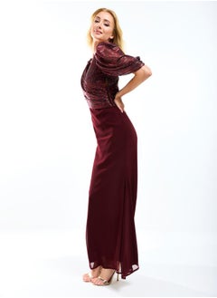 House of Moda Wrap Over Draped Puff Sleeves A-Line Maxi Dress by Styli  - Image 5