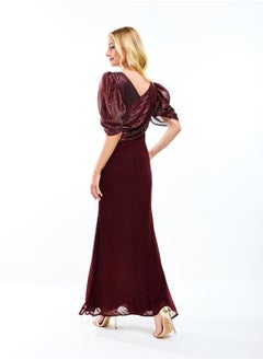 House of Moda Wrap Over Draped Puff Sleeves A-Line Maxi Dress by Styli  - Image 1
