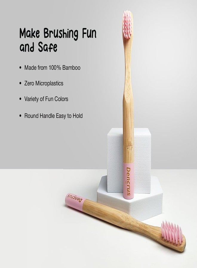Dencrus Orby Kids Bamboo Toothbrush for Kids (Pack of 5) | Natural & Eco Friendly Oral Care | Soft Bristles Toothbrush for Toddler & Kid Dental Care | Organic Bamboo Handle - Pink - Image 2
