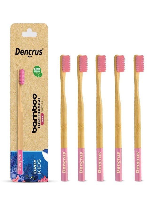 Dencrus Orby Kids Bamboo Toothbrush for Kids (Pack of 5) | Natural & Eco Friendly Oral Care | Soft Bristles Toothbrush for Toddler & Kid Dental Care | Organic Bamboo Handle - Pink - Image 1