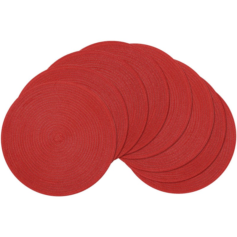 SHACOS Round Braided Placemats Set of 8 Washable 15 inch Round Table Mats Non Slip Woven Place Mats for Dining Table Red 8