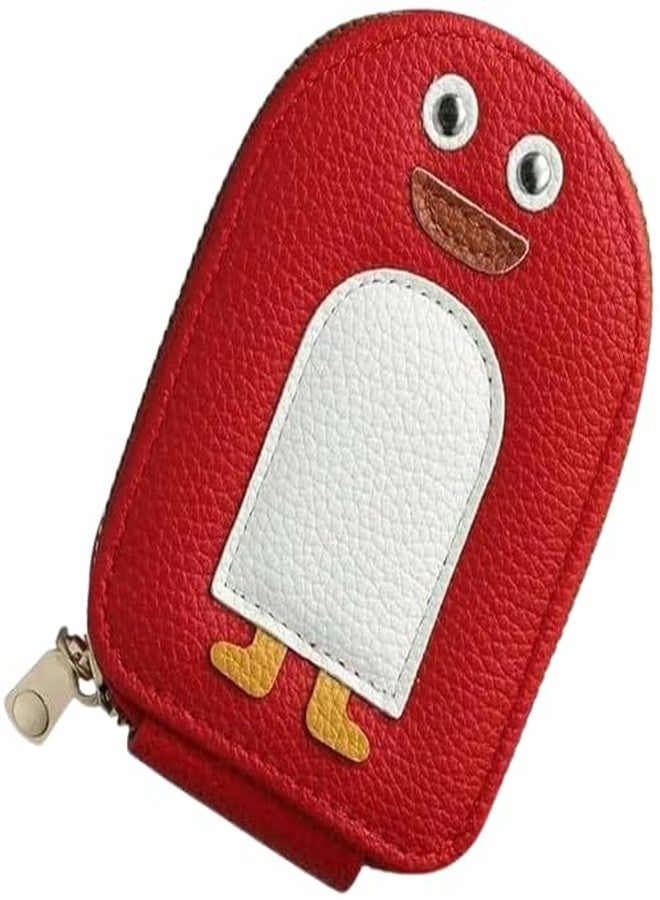 Cute Mini Zipper Card Holder Wallet, Compact Accordion Card Organizer with Coin Pocket for Women and Girls (Red) - Image 1