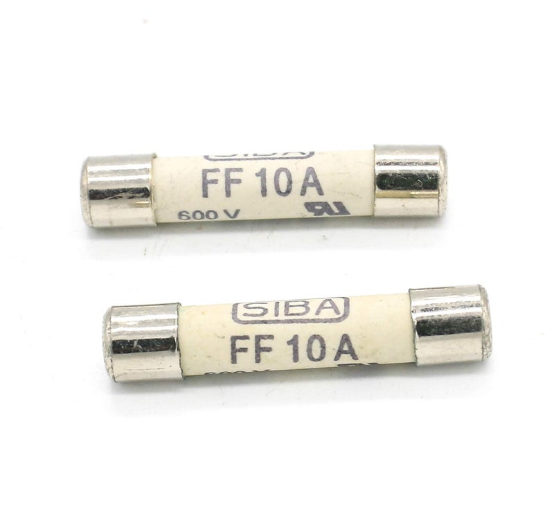 Siba Digital Multi Meter Fuse FF10A 600V Fast Acting Ceramic Fuse 6.3 x 32mm 2 Pack - Image 1