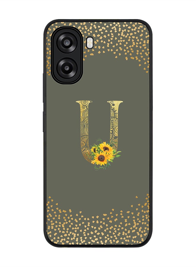 Stylizedd For Oppo A6t 5G / A6t 4G Case,Slim fit Camera Protection, Shockproof Thin Phone cover  - Custom Floral Monogram - U  (Olive Green ) - Image 1
