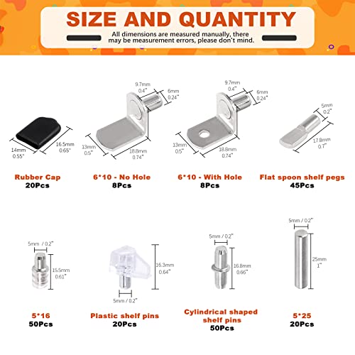Tanstic 221Pcs 8 Styles Shelf Pins Kit - Shelf Support Pegs for Kitchen Cabinet & Bookshelf Shelves - Image 2