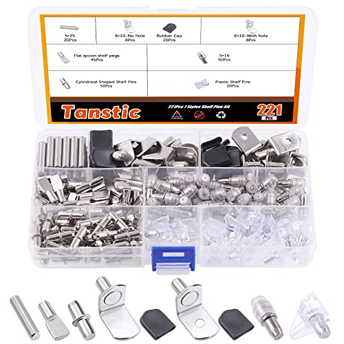 Tanstic 221Pcs 8 Styles Shelf Pins Kit - Shelf Support Pegs for Kitchen Cabinet & Bookshelf Shelves - Image 1