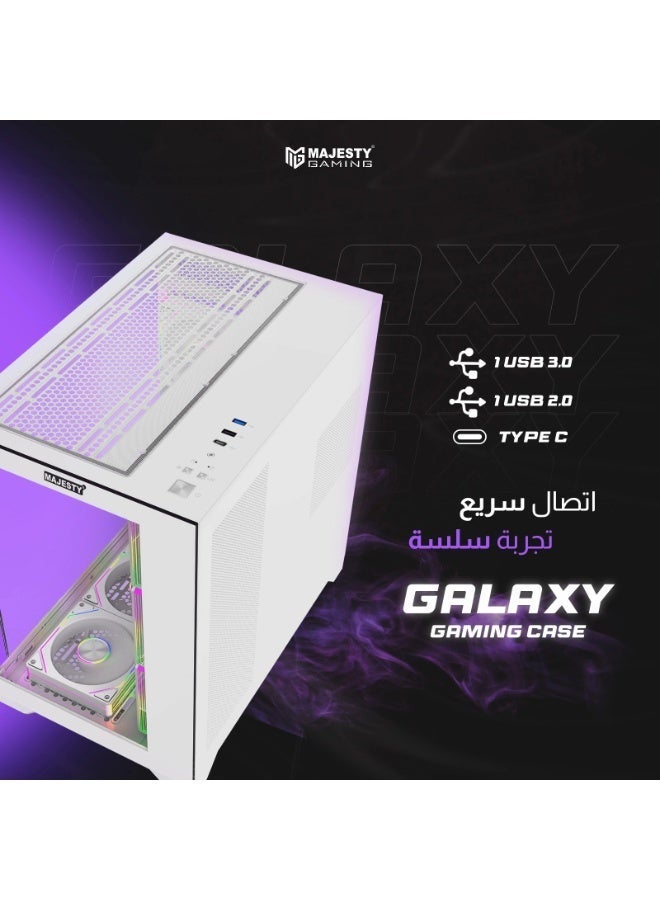 ماجيستي صندوق كمبيوتر ماجيستي ميد تاور جلاكسي | 7 مراوح ARGB إنفينيتي 120 ملم مثبتة مسبقًا لتدفق هواء فعال | دعم ATX | يدعم مبرد مائي 360mm | منافذ Type-C و2×USB 3.0 | تصميم يدعم التوصيل الخلفي | أبيض - Image 5